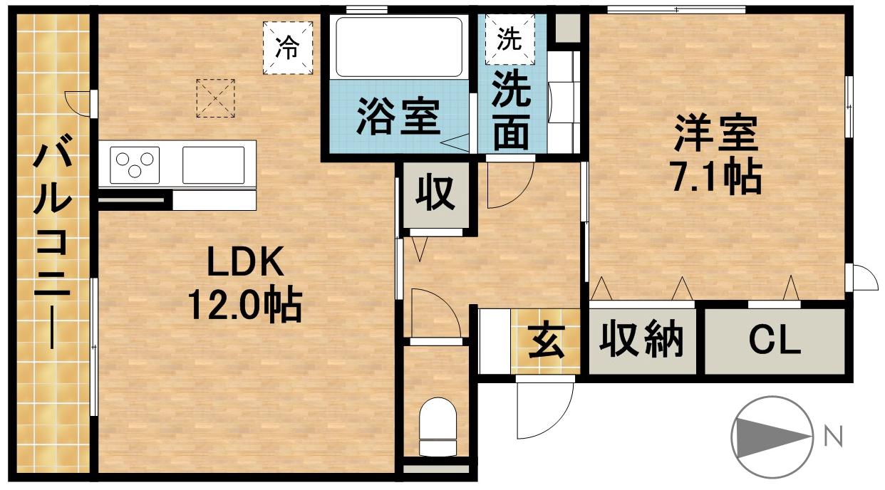 グリーンパーク早出(1LDK/3階)の間取り写真