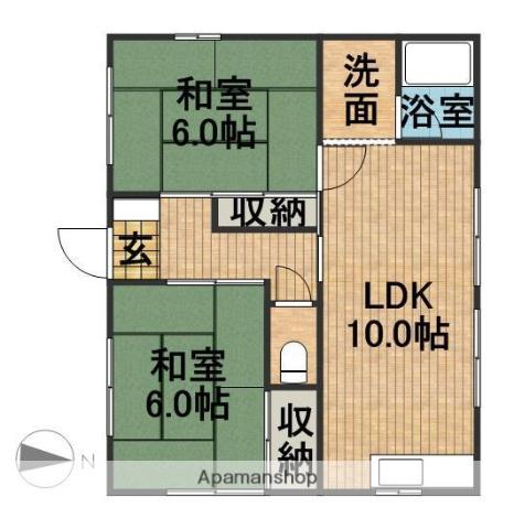 東海道本線 袋井駅 徒歩40分 1階建 築35年(2LDK)の間取り写真