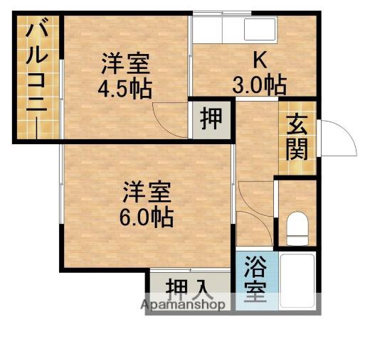 リバティ清水(2K/2階)の間取り写真