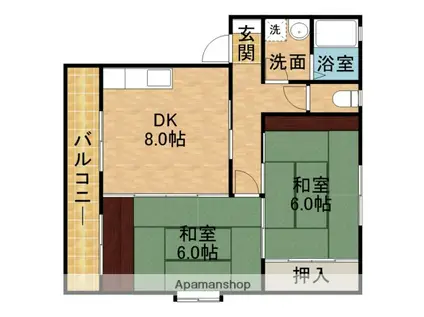 コテージ グロースターC(2DK/2階)の間取り写真