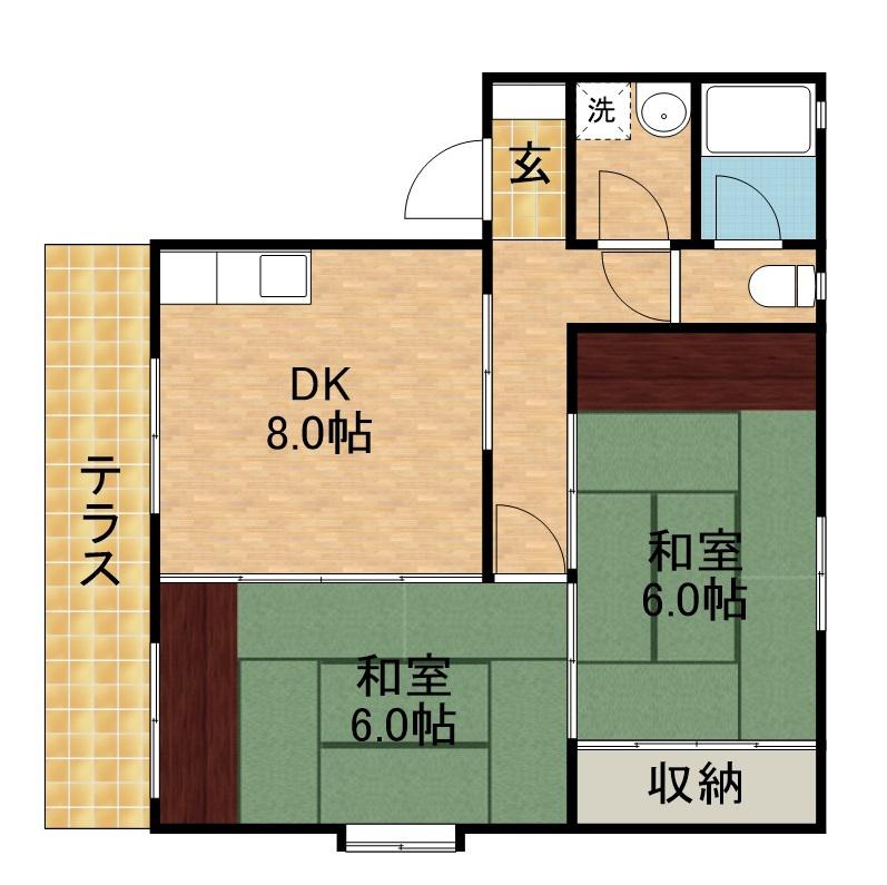 コテージ グロースターC(2DK/1階)の間取り写真