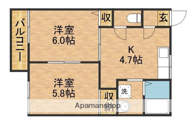 スカイハイツB(2K/2階)の間取り写真