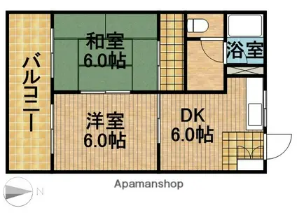 シャトー中川Ⅱ(2DK/1階)の間取り写真
