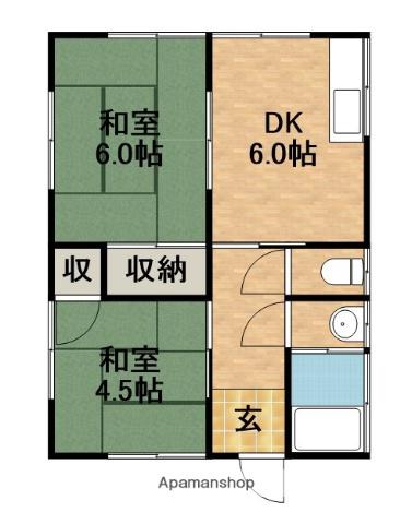 東海道本線 浜松駅 バス乗車時間：20分 グリーンタウン入口バス停で下車 徒歩7分 1階建 築45年(2DK)の間取り写真
