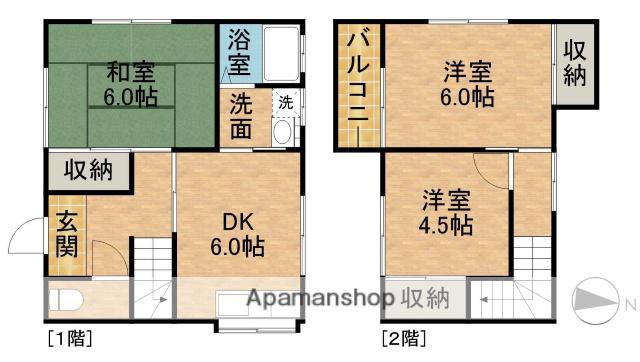 東海道本線 浜松駅 バス乗車時間：13分 本郷中バス停で下車 徒歩2分 2階建 築39年(3DK)の間取り写真