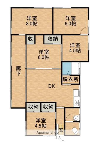 東海道本線 袋井駅 バス乗車時間：26分 大須賀支所前バス停で下車 徒歩10分 1階建 築56年(5DK)の間取り写真