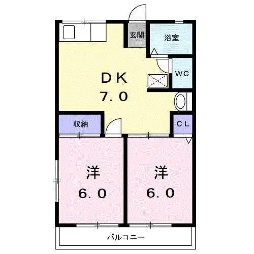 チェリーハイムA(2DK/2階)の間取り写真