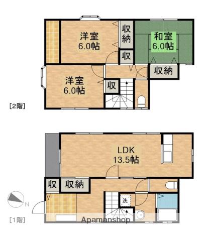 東海道本線 浜松駅 バス乗車時間：15分 佐鳴台団地バス停で下車 徒歩8分 2階建 築30年(3LDK)の間取り写真