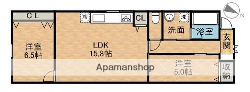 東海道本線 浜松駅 バス乗車時間：12分 大蒲西バス停で下車 徒歩9分 1階建 築1年(2LDK)の間取り写真