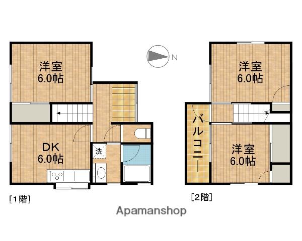 東海道本線 磐田駅 バス乗車時間：16分 ゆめりあ入口バス停で下車 徒歩1分 2階建 築50年(3DK)の間取り写真