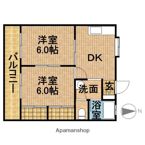 ウィングA(2DK/2階)の間取り写真