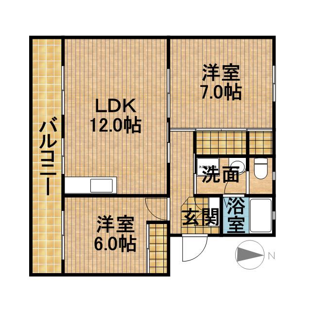 グリーンハイツ萩丘B(2LDK/3階)の間取り写真