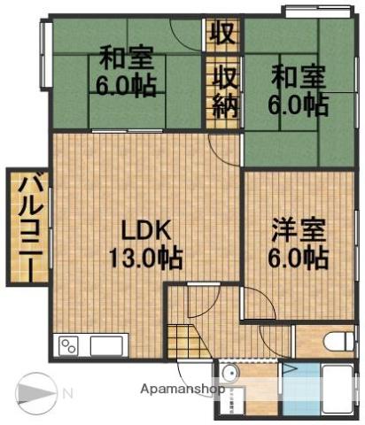 コリーナ蜆塚A(3LDK/1階)の間取り写真