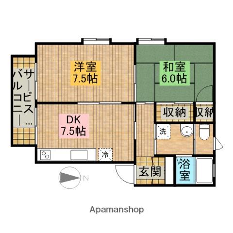 溜屋ハイツⅢ(2DK/2階)の間取り写真