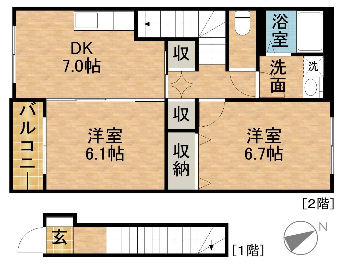 ユシェロA(2DK/2階)の間取り写真