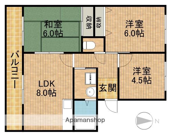 サンライズ弥栄Ⅲ(3DK/2階)の間取り写真