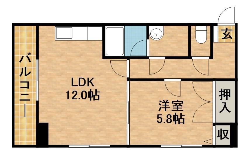 アズビオス元城(1LDK/8階)の間取り写真