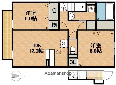 ルボアささがせB(2LDK/2階)の間取り写真