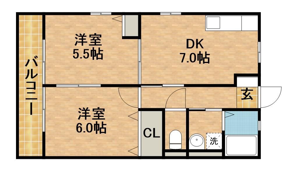 ショコラB(2DK/1階)の間取り写真