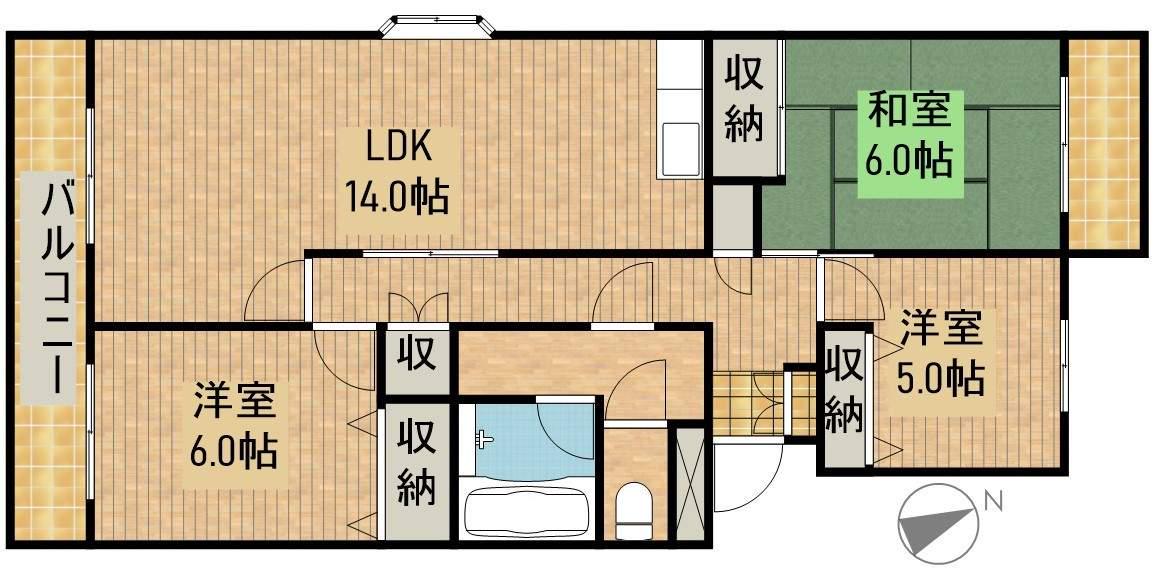 蜆塚ハイムB(3LDK/1階)の間取り写真