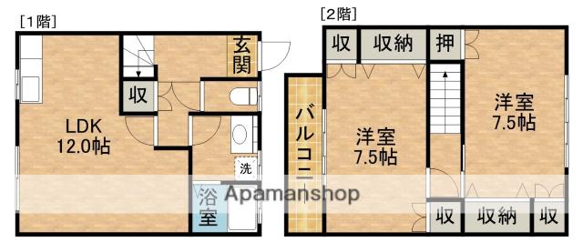 サニーサイドD(2LDK/1階)の間取り写真
