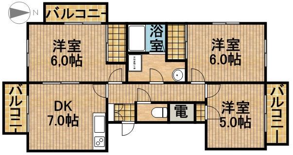 ライトアップ萩丘2番(3DK/2階)の間取り写真