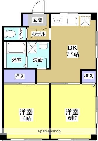 グランドールⅢ(2DK/1階)の間取り写真