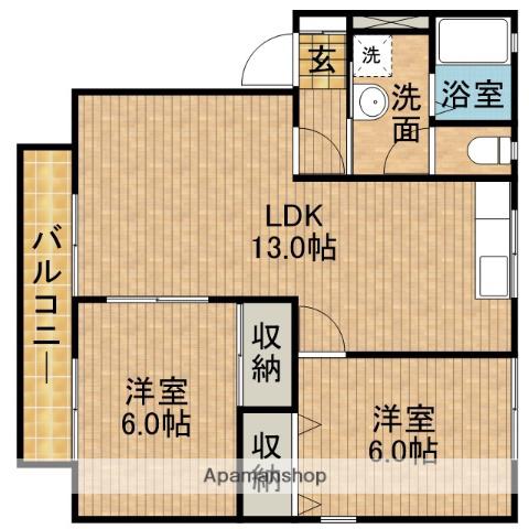 ビバリーヒルズ(2LDK/2階)の間取り写真