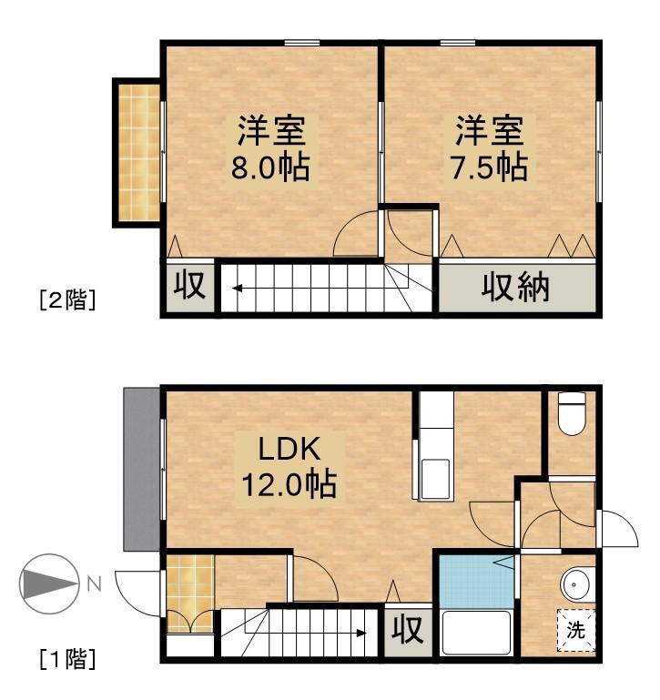 ウエストタウンテラス北棟(2LDK)の間取り写真