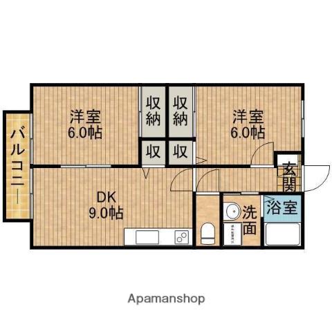 メゾン小土ヶ丘 B(2DK/2階)の間取り写真