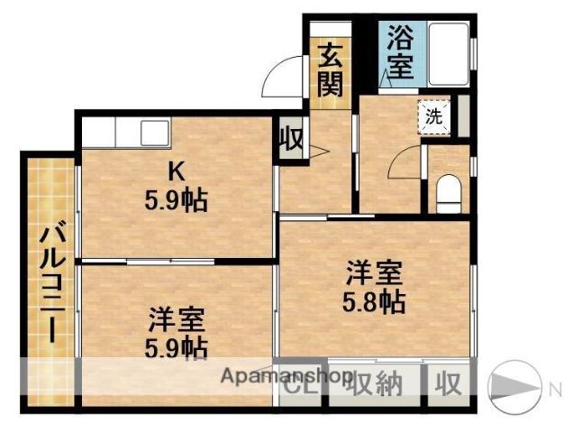 いちごハウスB(2K/2階)の間取り写真