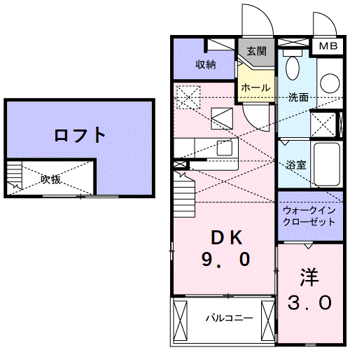 カーム・コート(1DK/2階)の間取り写真
