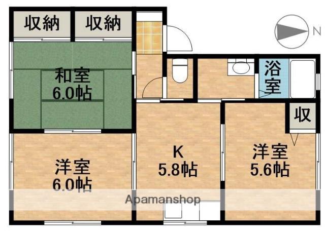 オーシャンヒルズE(3K/1階)の間取り写真