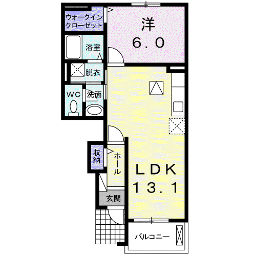 CRANE(1LDK/1階)の間取り写真