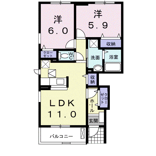 パークウエスト(2LDK/1階)の間取り写真
