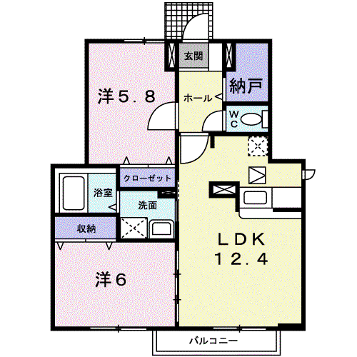 プリムローズⅠ(2LDK/1階)の間取り写真