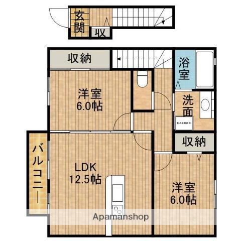 ボヌール エム(2LDK/2階)の間取り写真