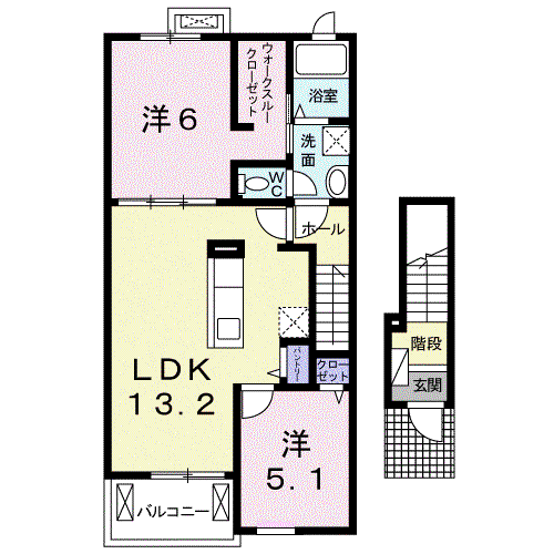 アルタコッリーナファイブ(2LDK/2階)の間取り写真