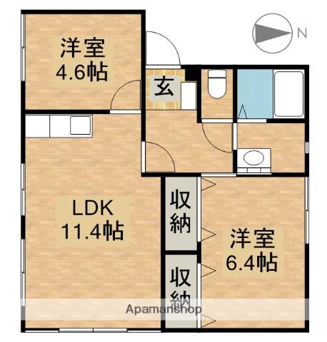 ベルハイツⅡA(2LDK/1階)の間取り写真