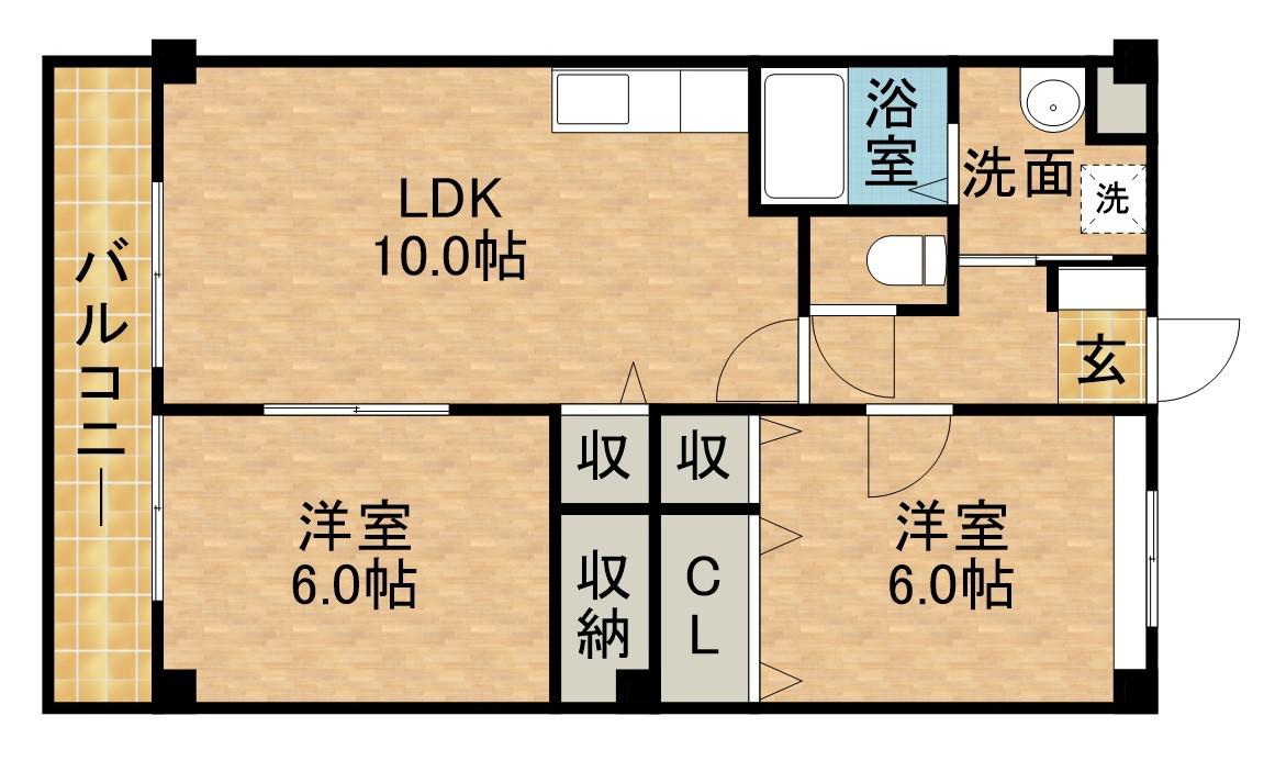 マンション紫雲B(2LDK/3階)の間取り写真