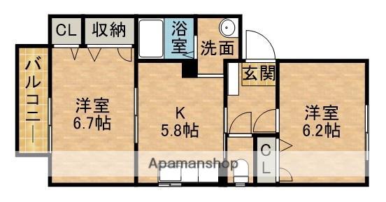 カーサミア西山(2K/2階)の間取り写真
