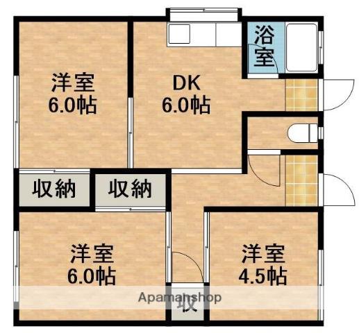 東海道本線 浜松駅 バス乗車時間：15分 西伊場バス停で下車 徒歩4分 1階建 築50年(3DK)の間取り写真