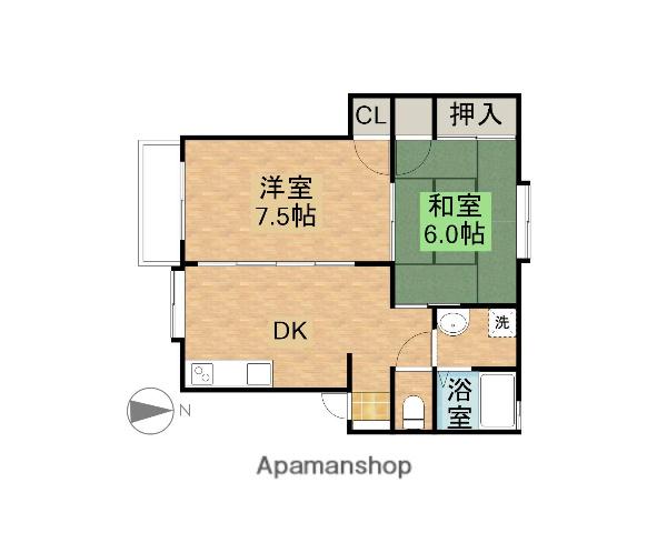 サンライフ中B(2DK/2階)の間取り写真