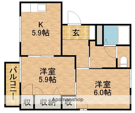 サンライズ佐倉 B(2K/2階)の間取り写真