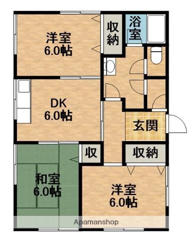 東海道本線 菊川駅(静岡) 徒歩249分 1階建 築23年(3DK)の間取り写真