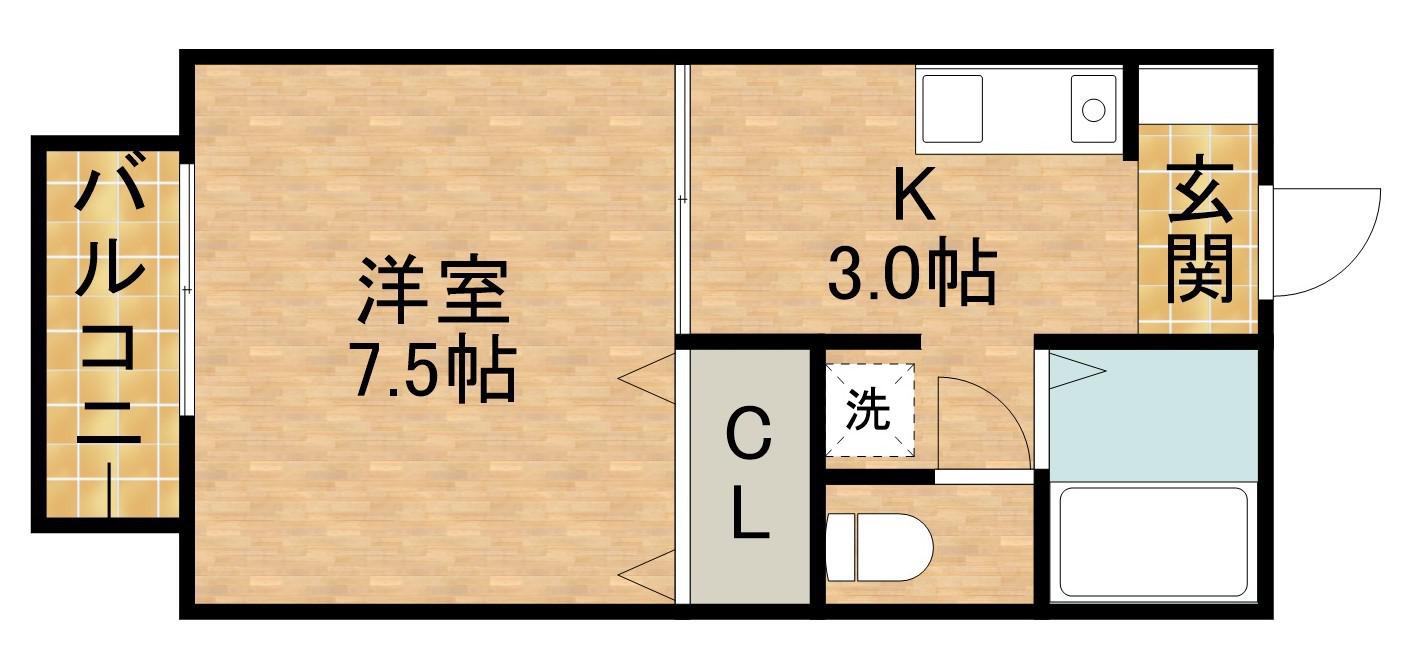 アミティエC(1K/2階)の間取り写真
