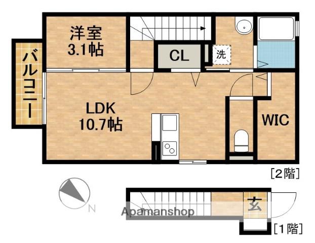LES SAISON葵西(1LDK/2階)の間取り写真