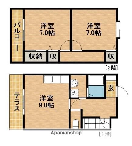テラスハウス本多Ｂ(2DK)の間取り写真