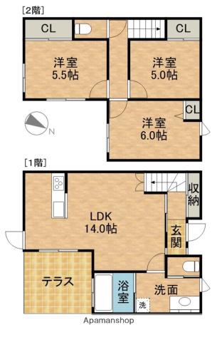 東海道本線 浜松駅 バス乗車時間：25分 佐鳴湖病院前バス停で下車 徒歩2分 2階建 築6年(3LDK)の間取り写真