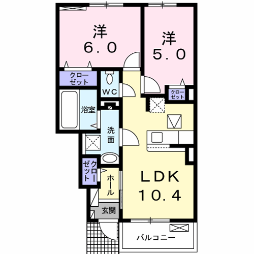 サニーヒル蜆塚(2LDK/1階)の間取り写真